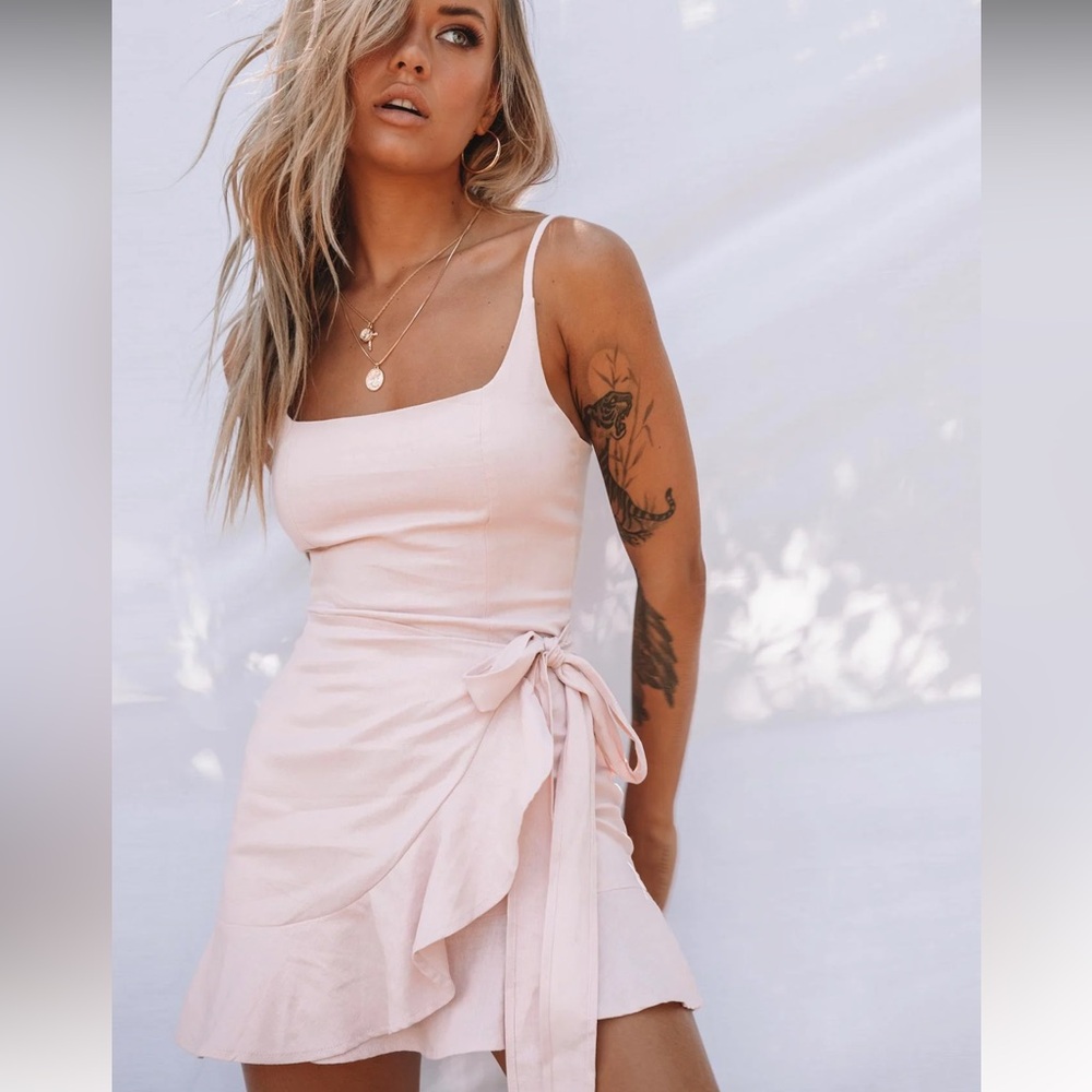 Princess Polly Light Pink Wrap Mini Dress Size 8 Cottage Hill Mini Dress Blush